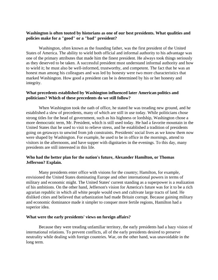 Qualities and Policies of a Good or Bad President
