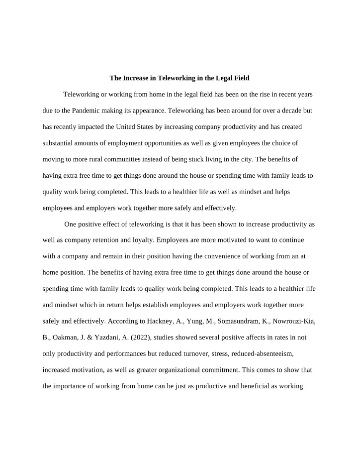 Teleworking Trends in the Legal Field