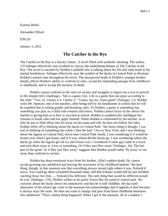 The Catcher in the Rye - Symbols and Themes