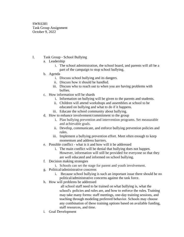 Assignment for Task Group