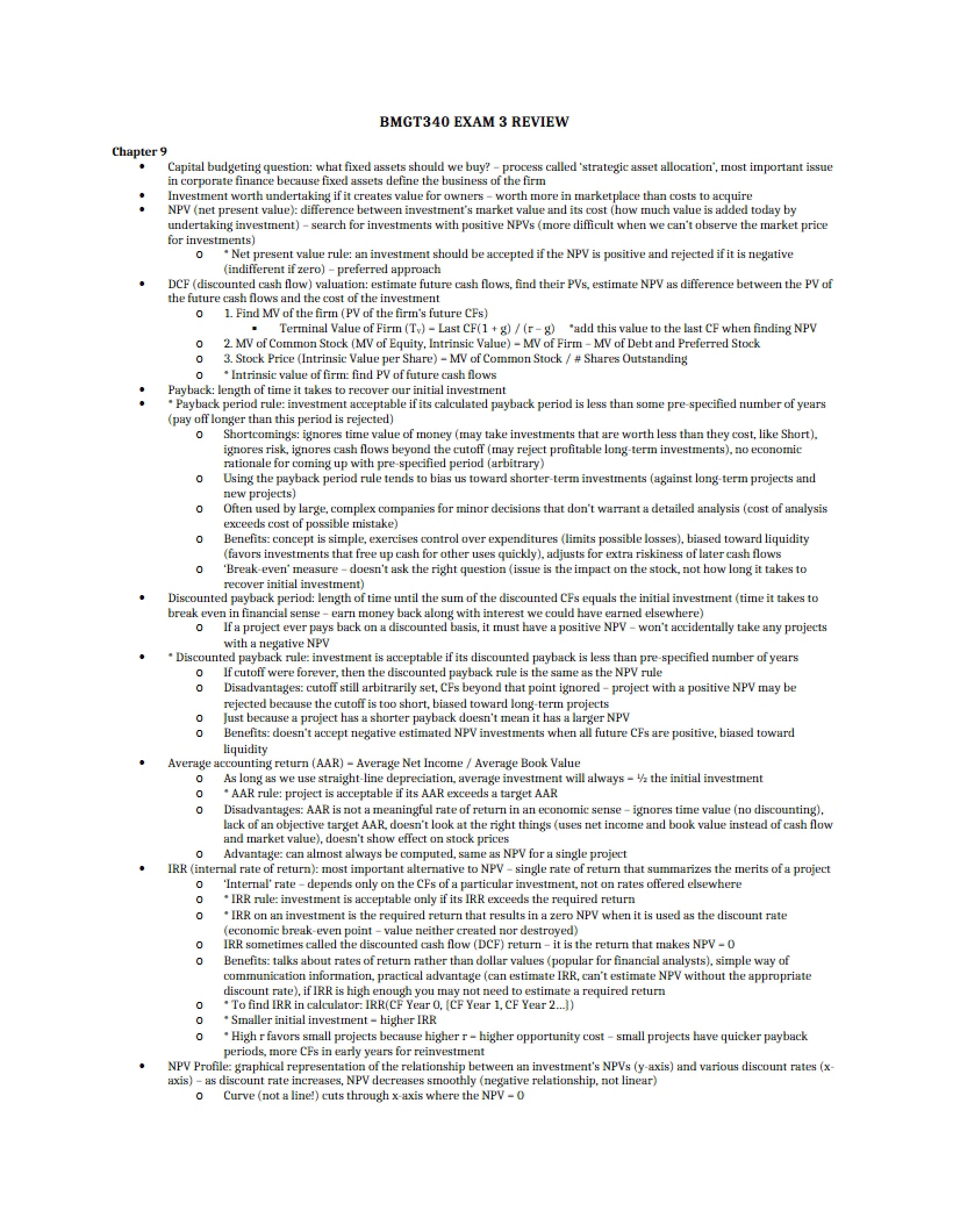 Business Finance Exam 3