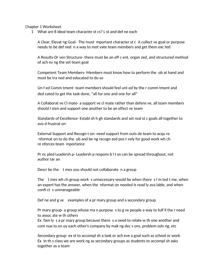 Worksheet for Chapter 1
