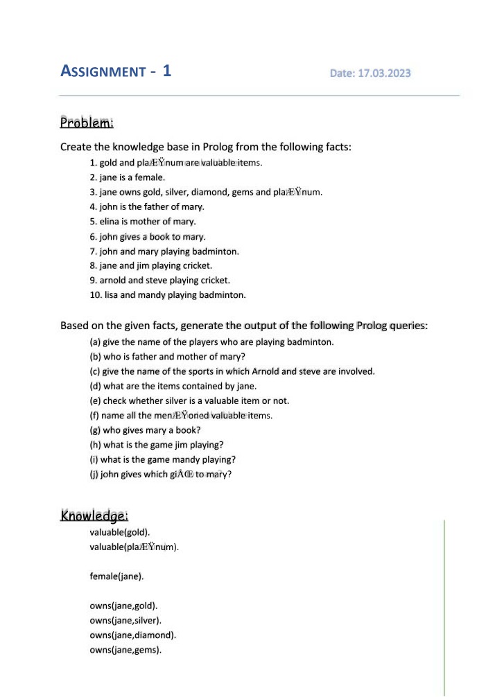 Assignments 1 and 2 - Prolog