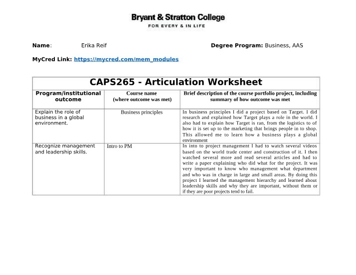 CAPS265 Articulation Worksheet Part 1