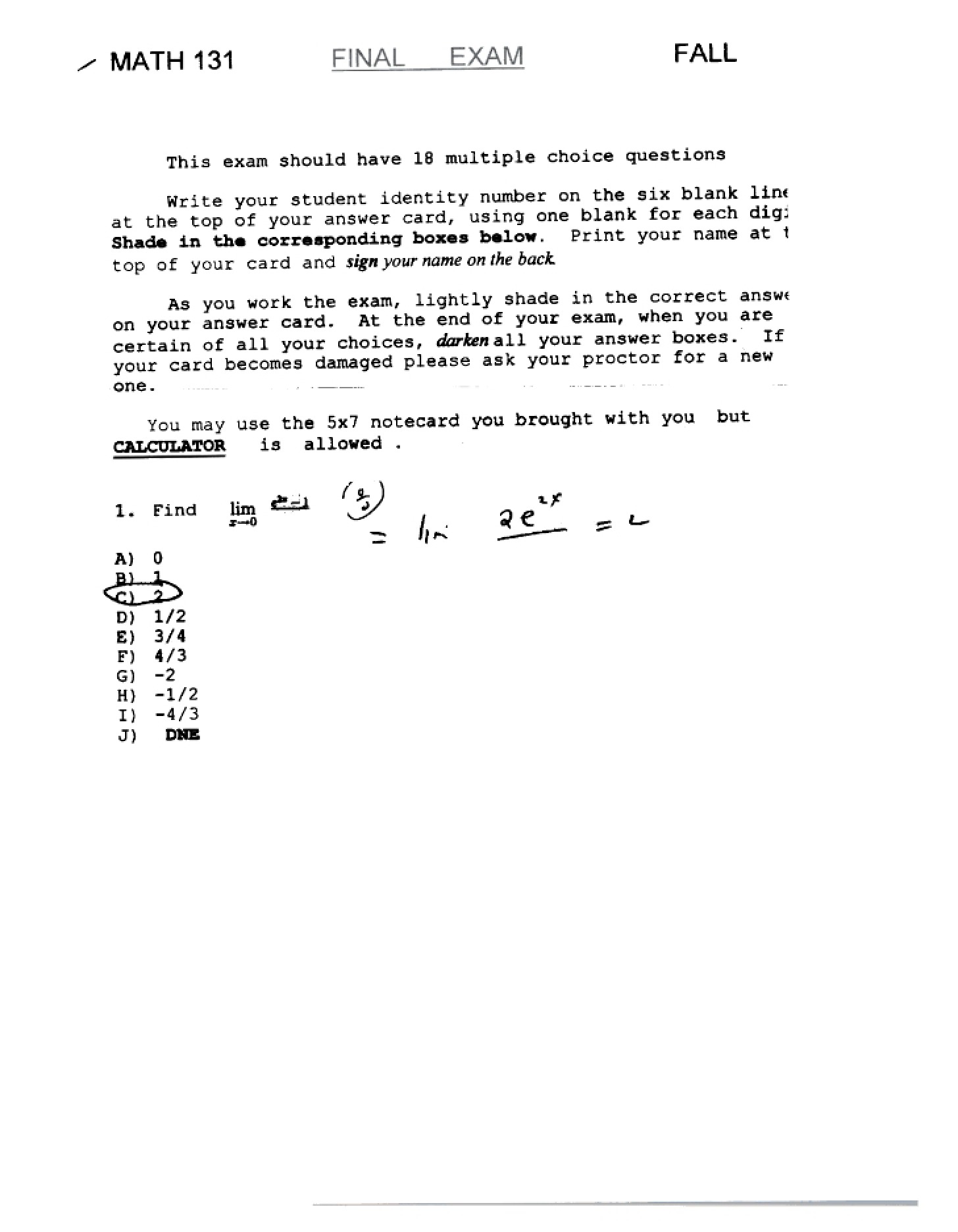 Fall 2003 Final Exam - Math 131