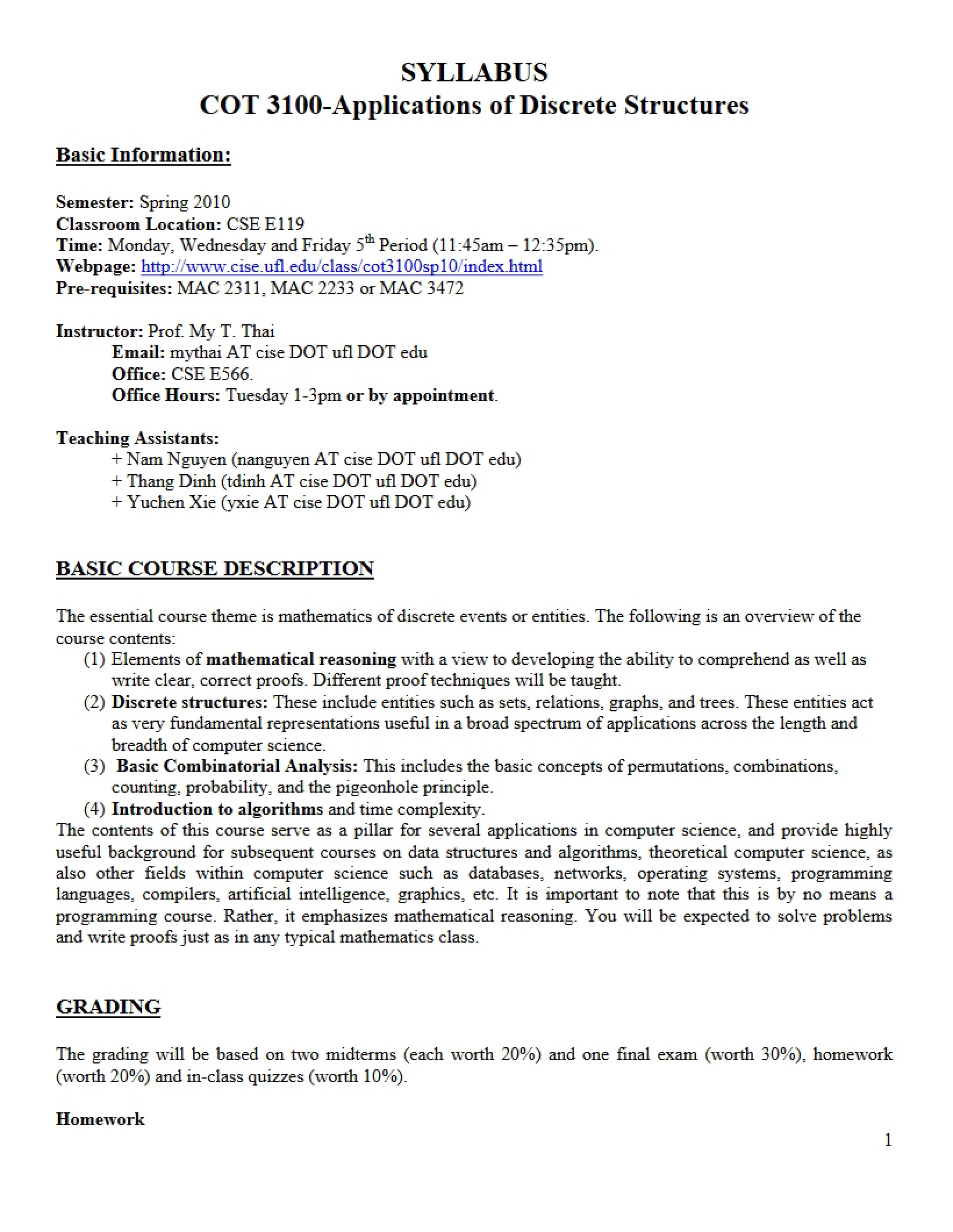 Discrete Structures Course Syllabus