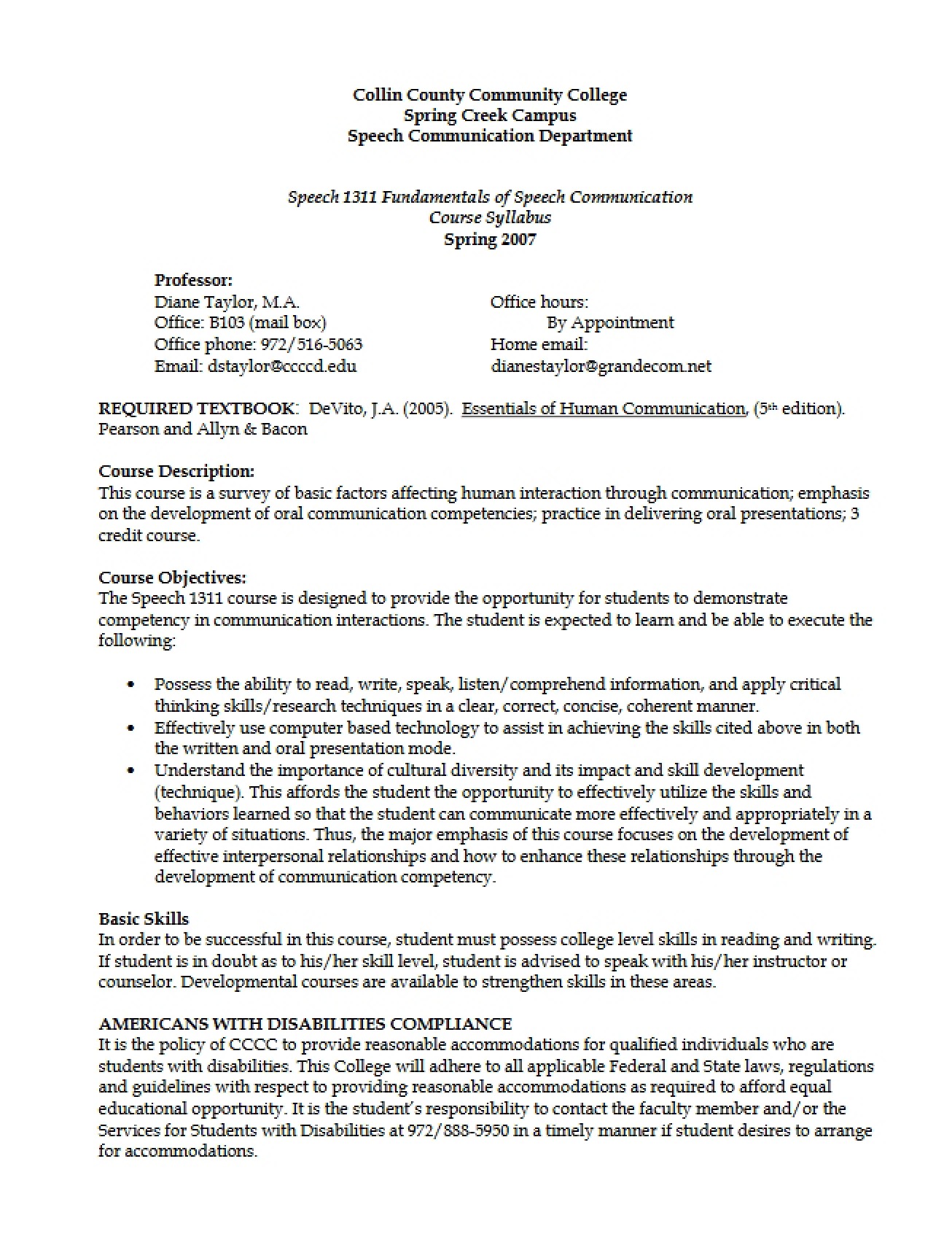 Spring 07 Syllabus Speech Communication
