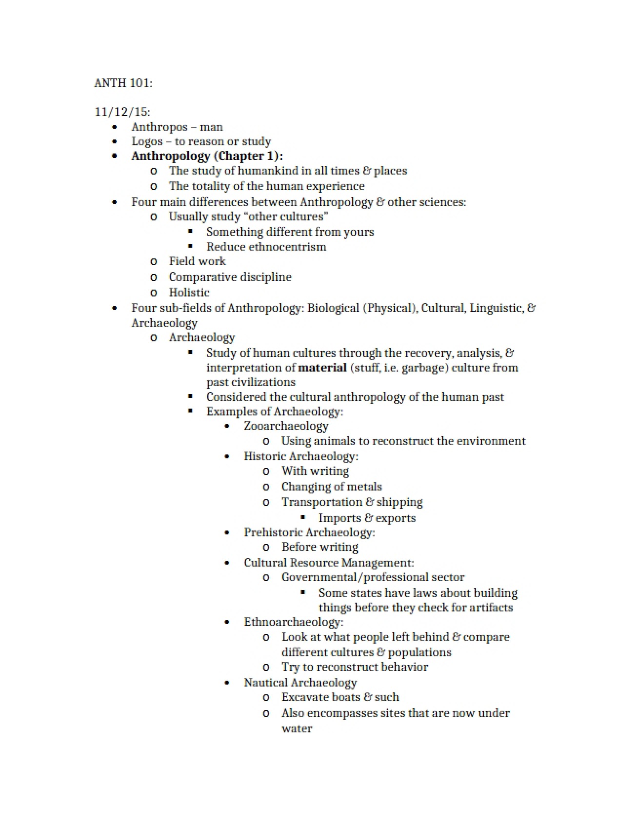 Notes on Anthropology