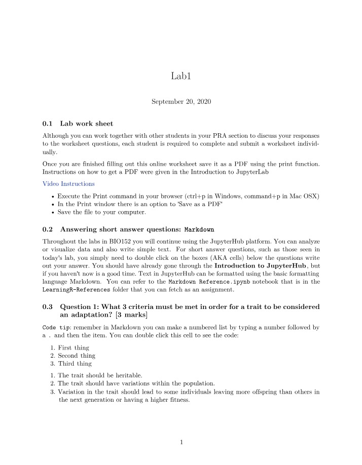 Worksheet for Lab 1