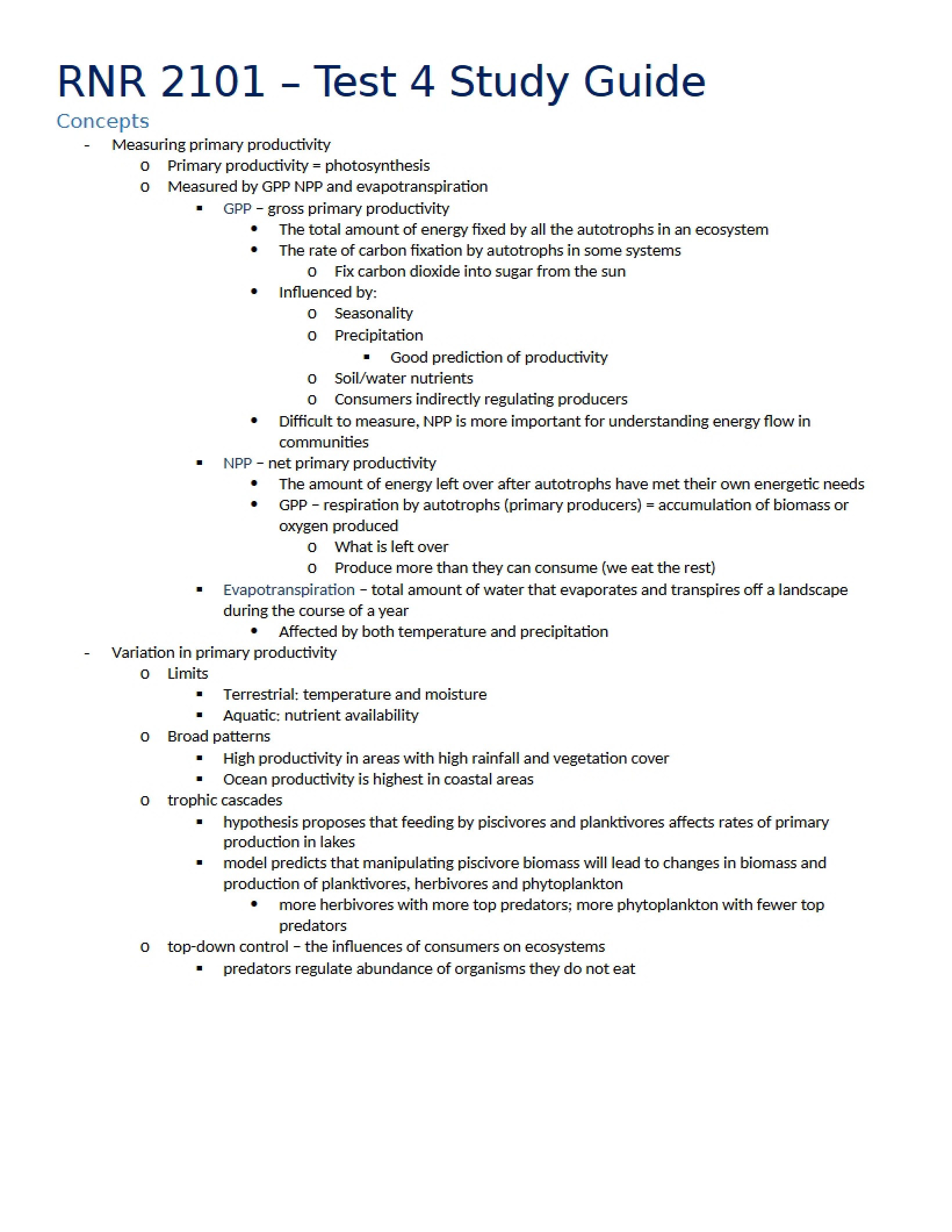 Guide for Studying Exam Two