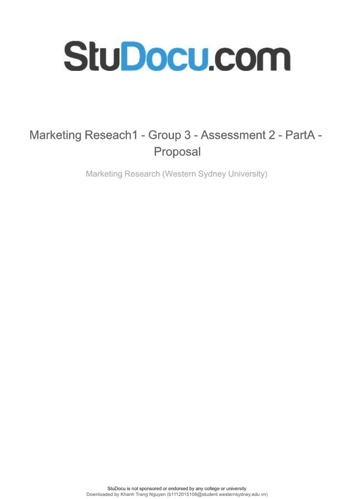 200592 Marketing Research - Group 3 Assessment 2 Part A Proposal