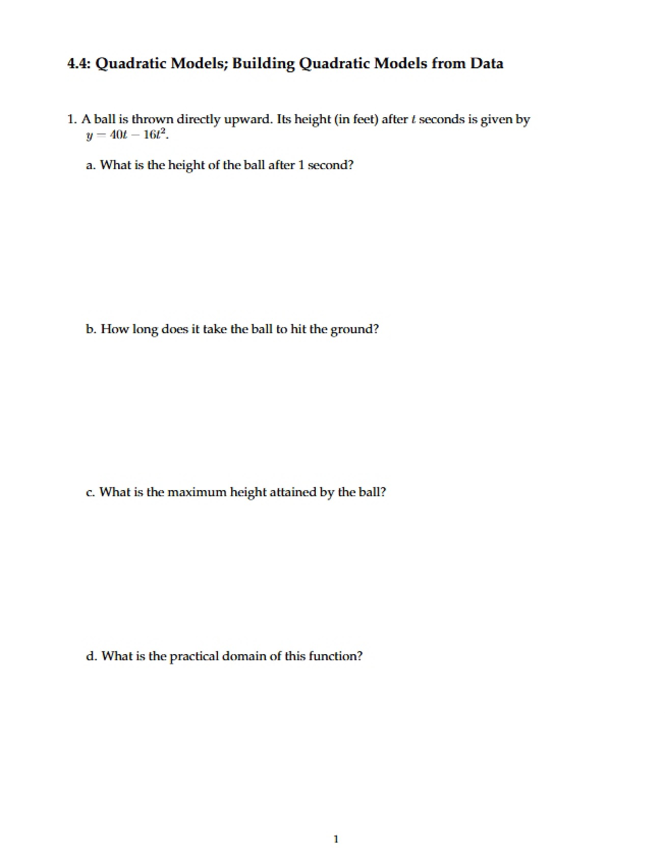 Models using Quadratics