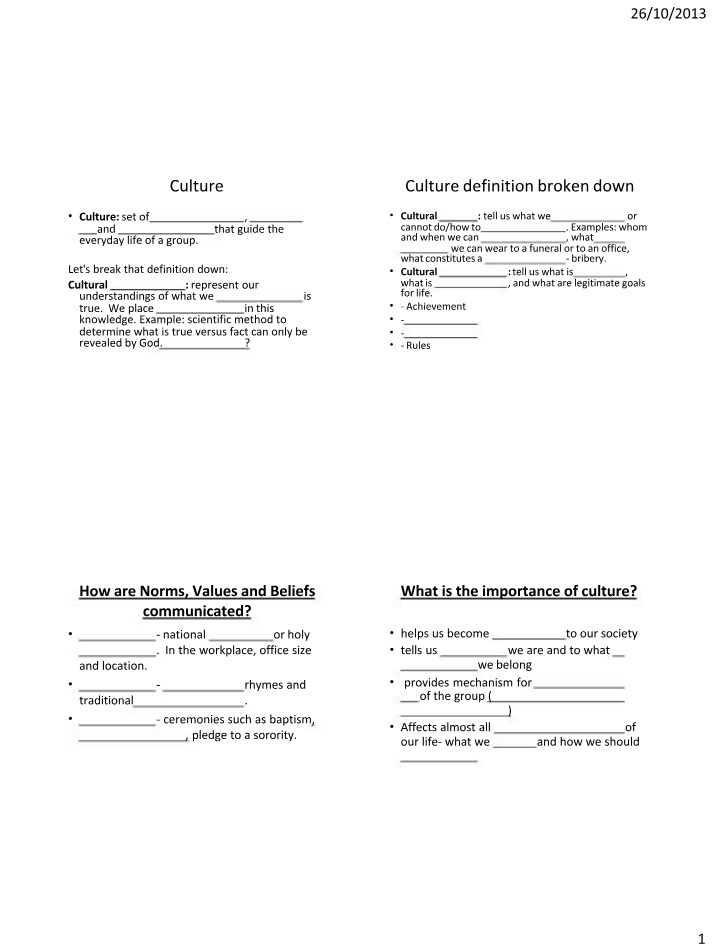 Definitions and Notes on Culture