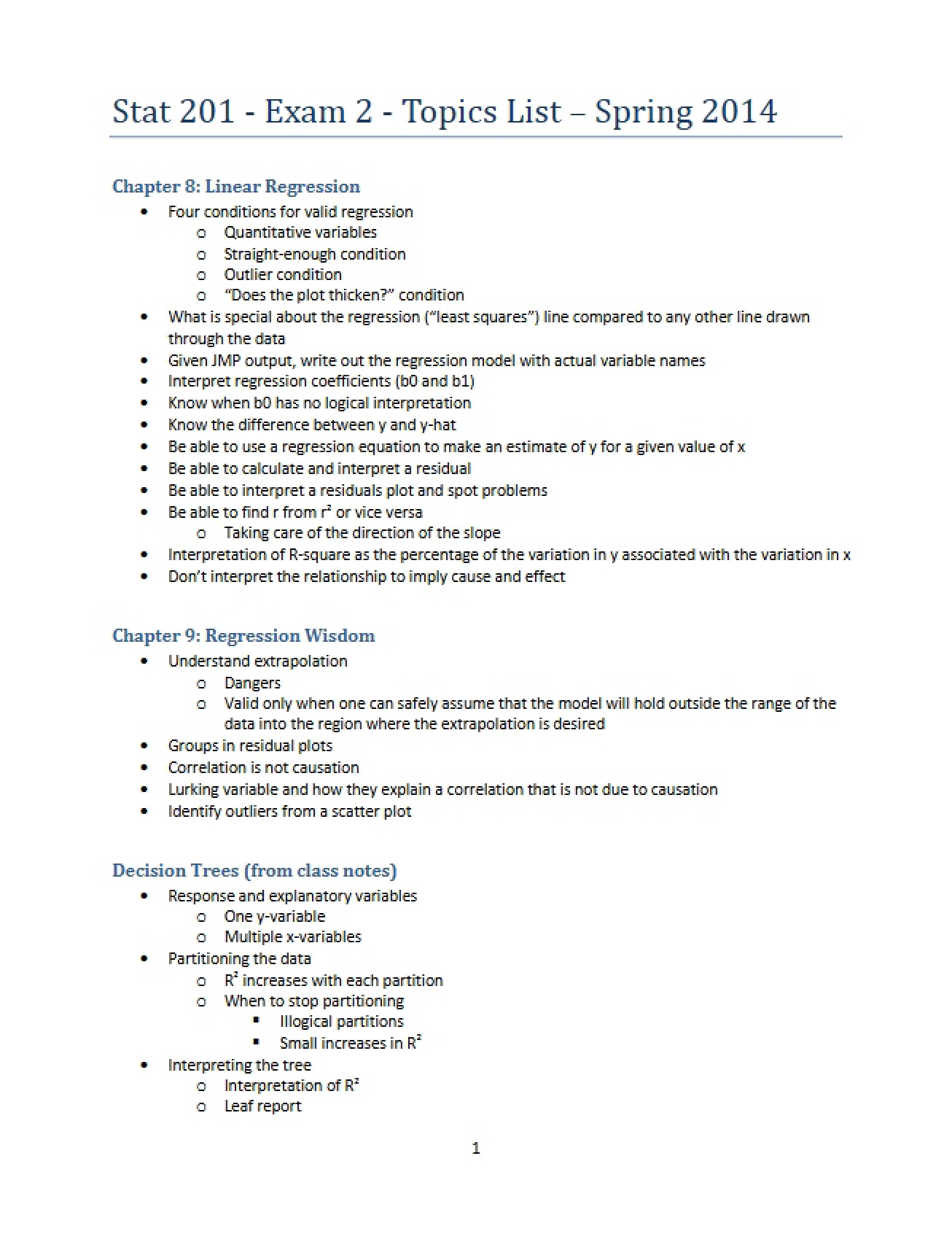 Topics Covered Exam Two