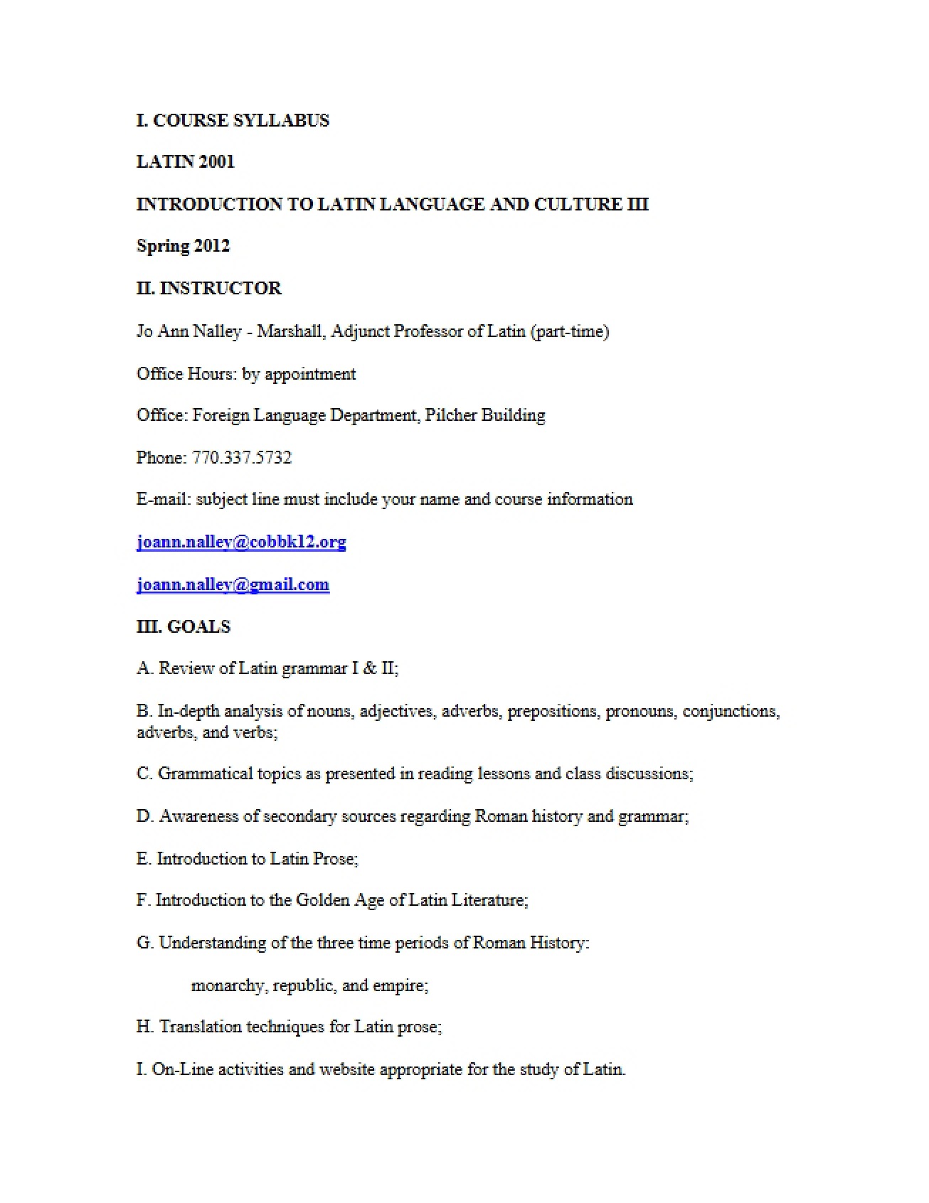 LATN 2001 Academic Plan