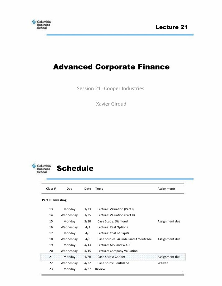Lecture 21 - Advanced Corporate Finance