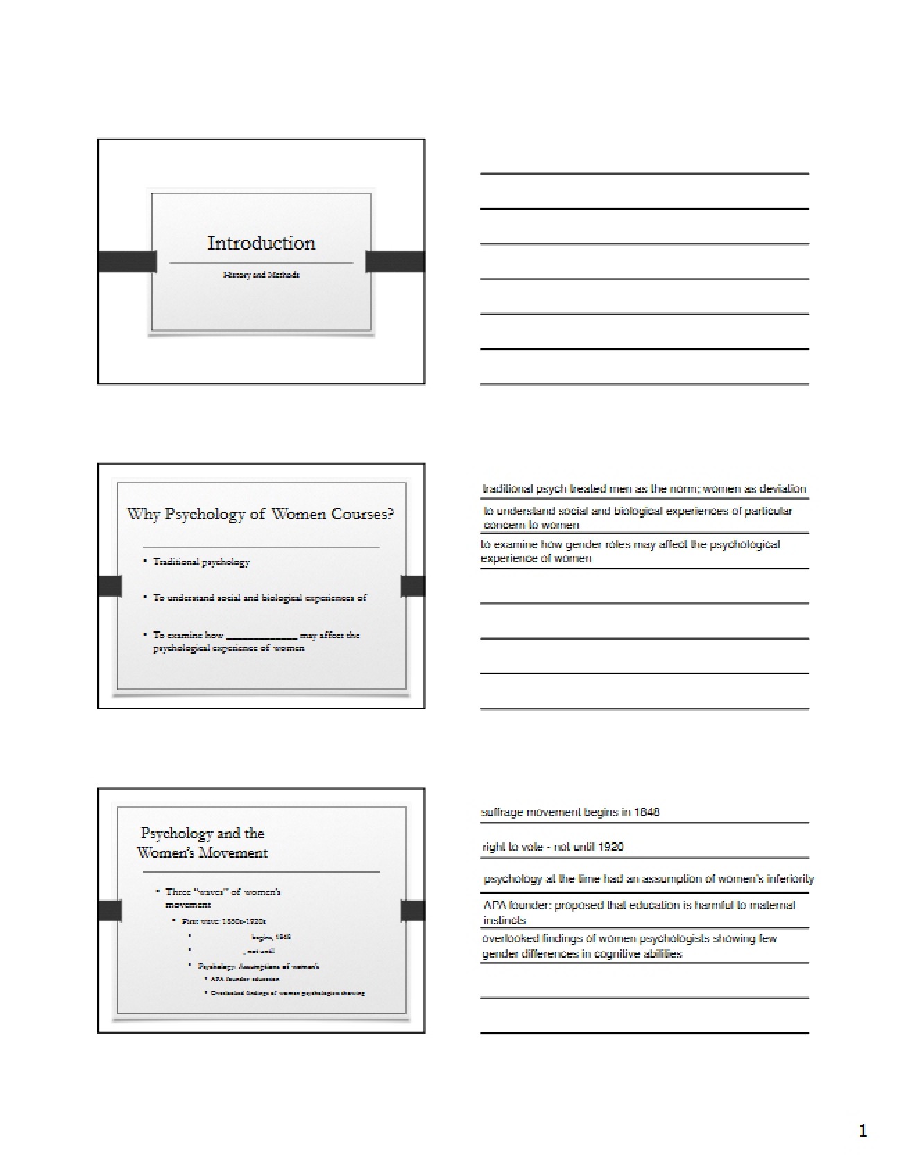 Lecture Outline for Psychology of Women, Chapter 1
