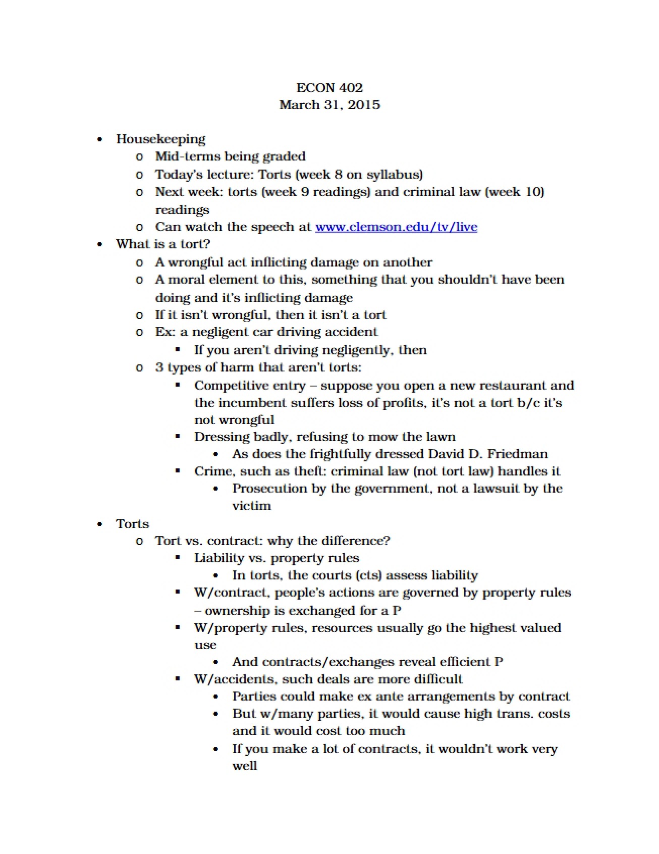 Law and Economics Course Notes