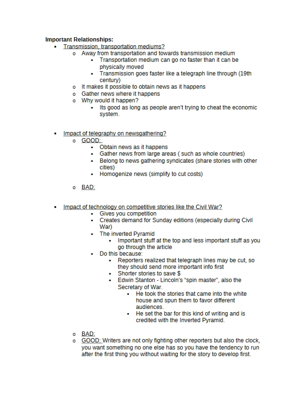 Examination of Important Relationships in Media History