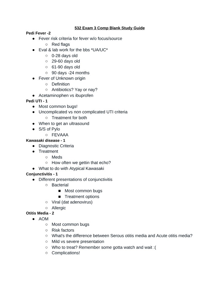 532 Exam 3 Comprehensive Study Guide