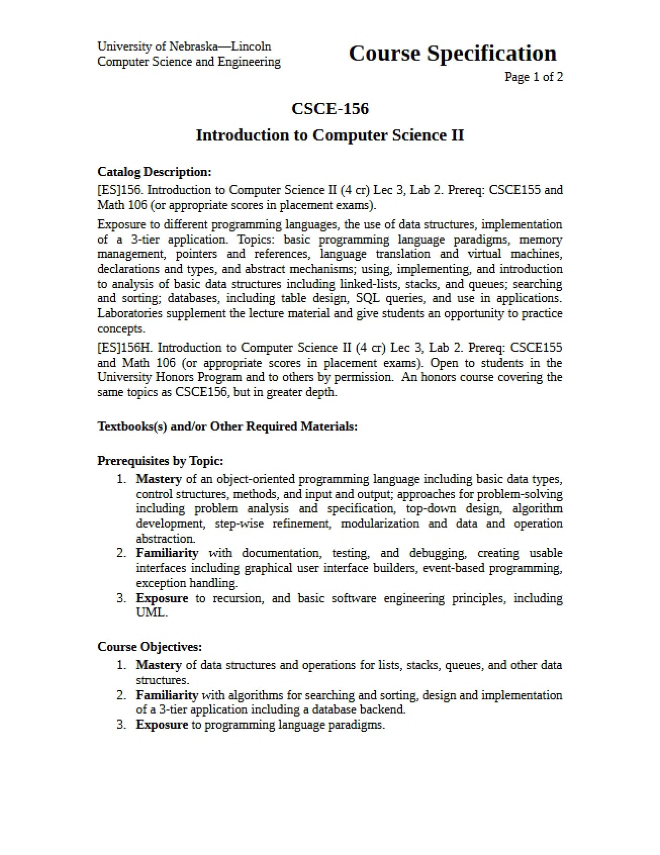 Computer Science II Syllabus