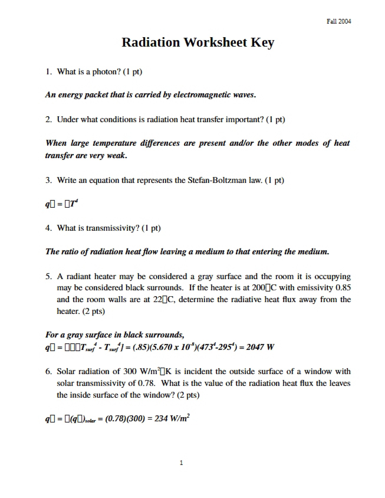 Key for Worksheet