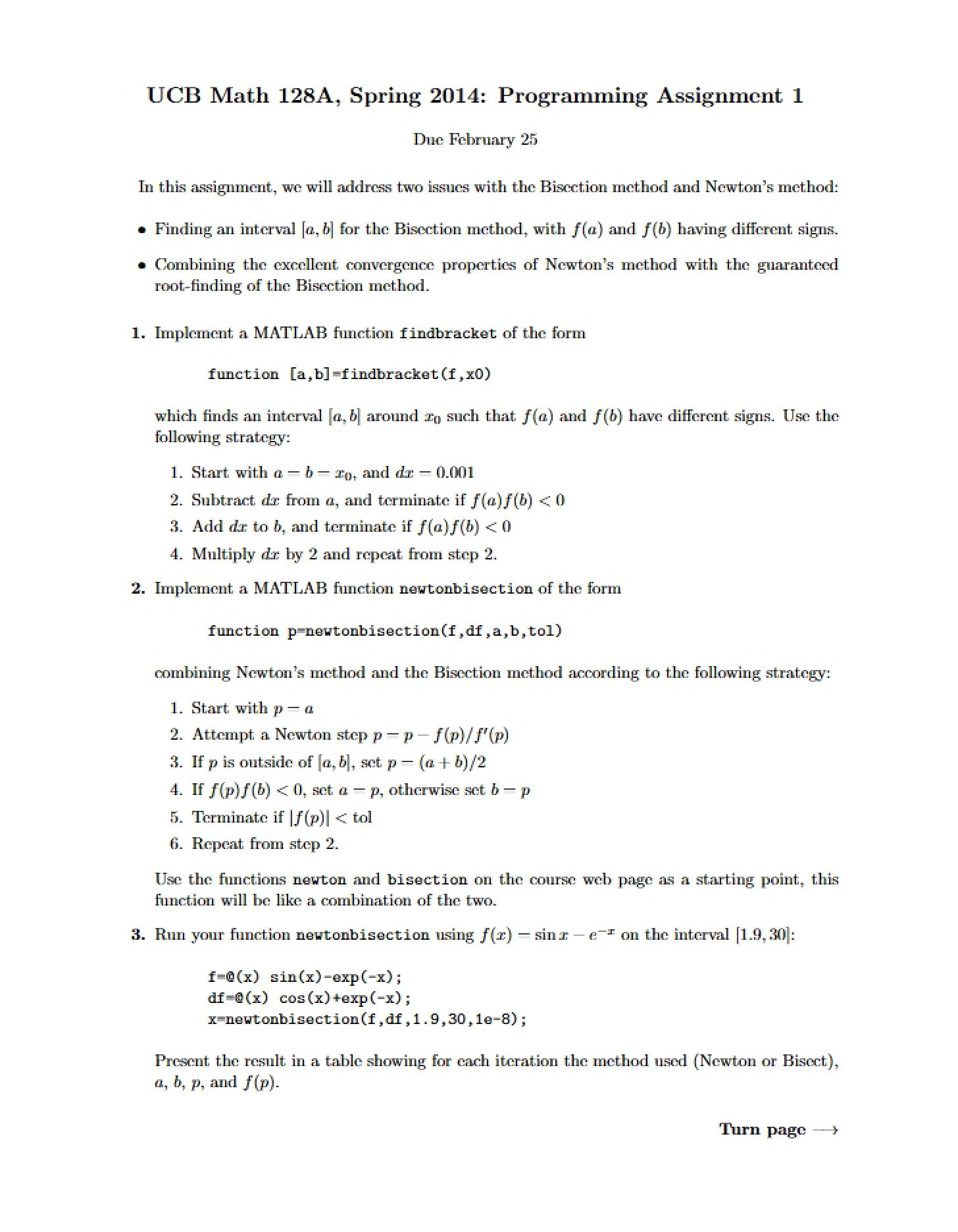 Programming Assignment (MATH 128A)