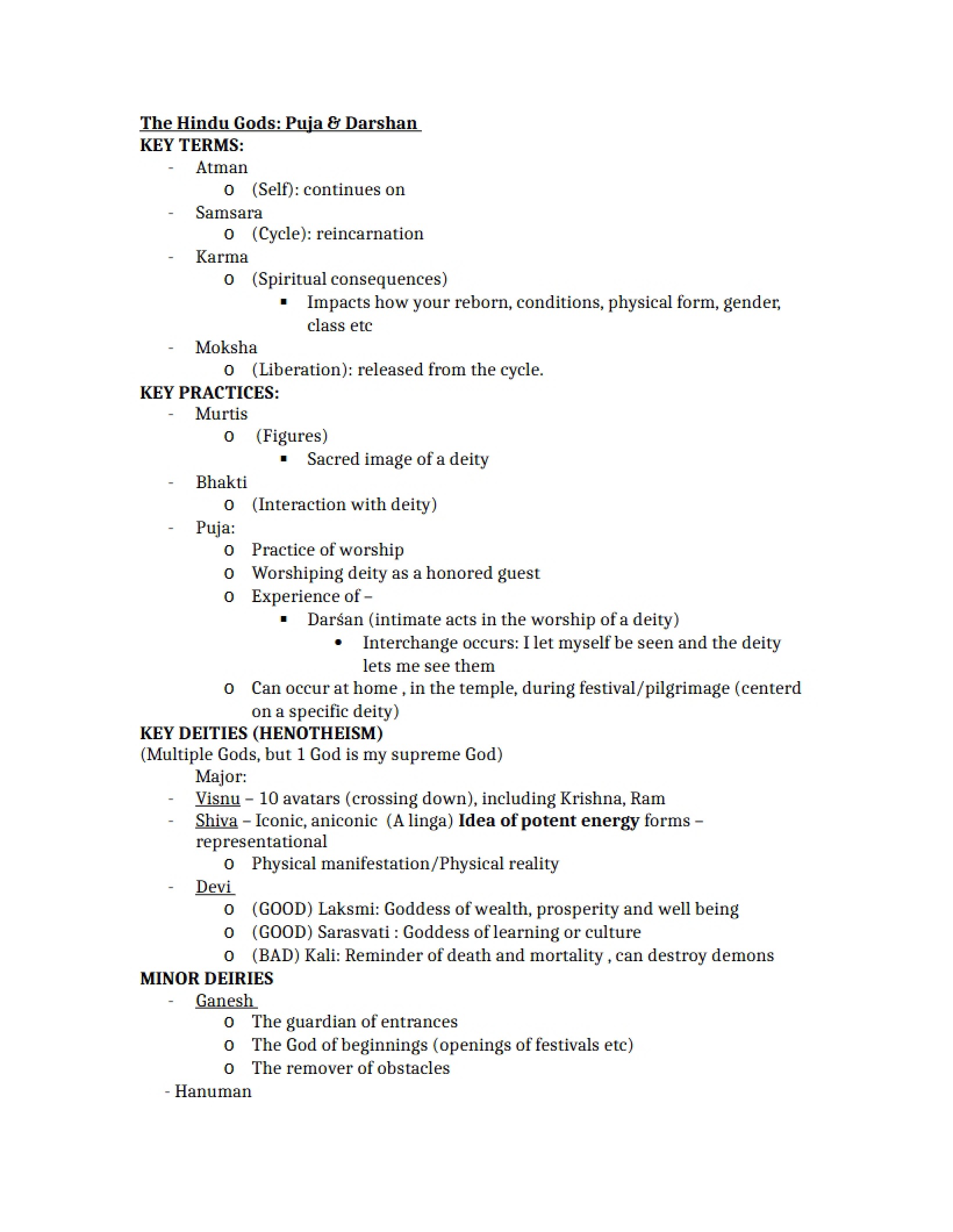 Hindu Gods Perspective Course Notes
