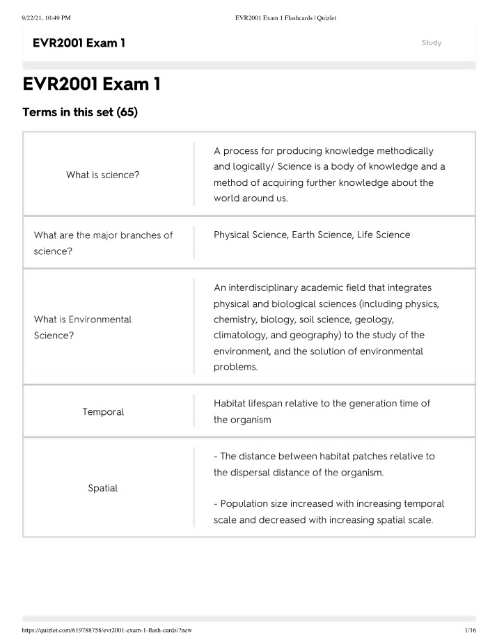 Exam 1 Flashcards for EVR2001
