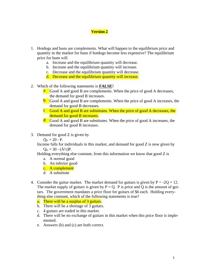 Economics Practice Problems with Solutions