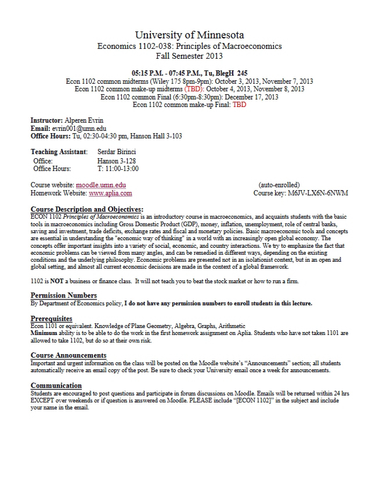 Syllabus for Fall 2013