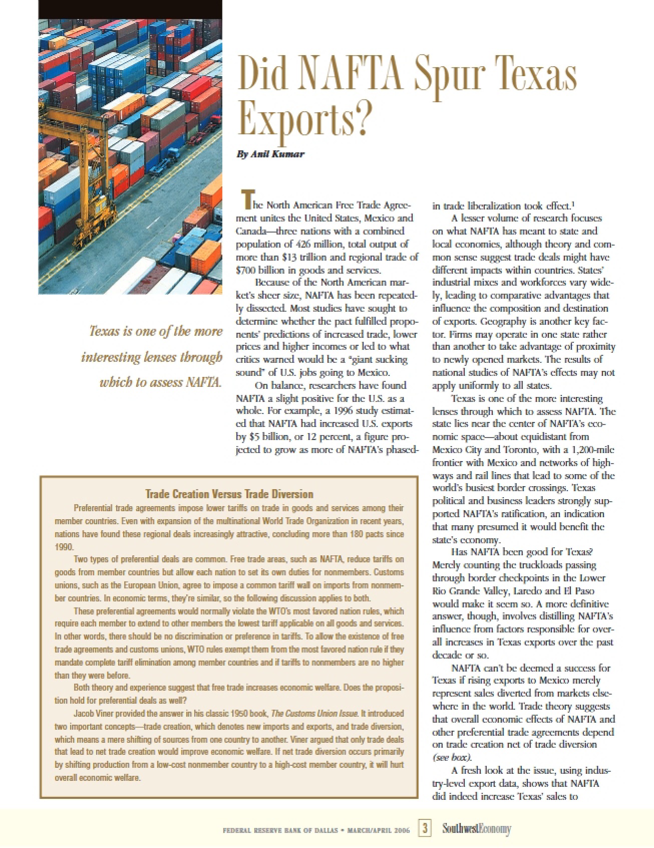 Article on Whether NAFTA Spurred Texas Exports