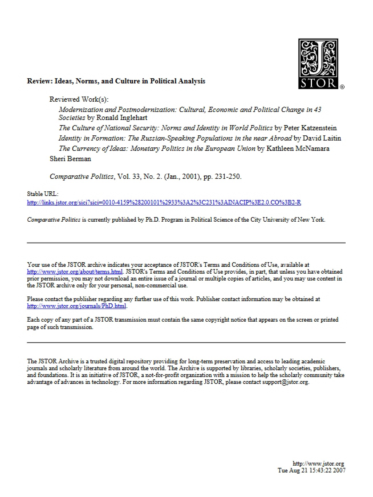 Political Analysis Review Ideas, Norms, and Culture