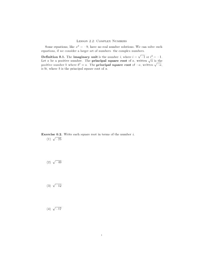 Complex Numbers - Lesson 2.2