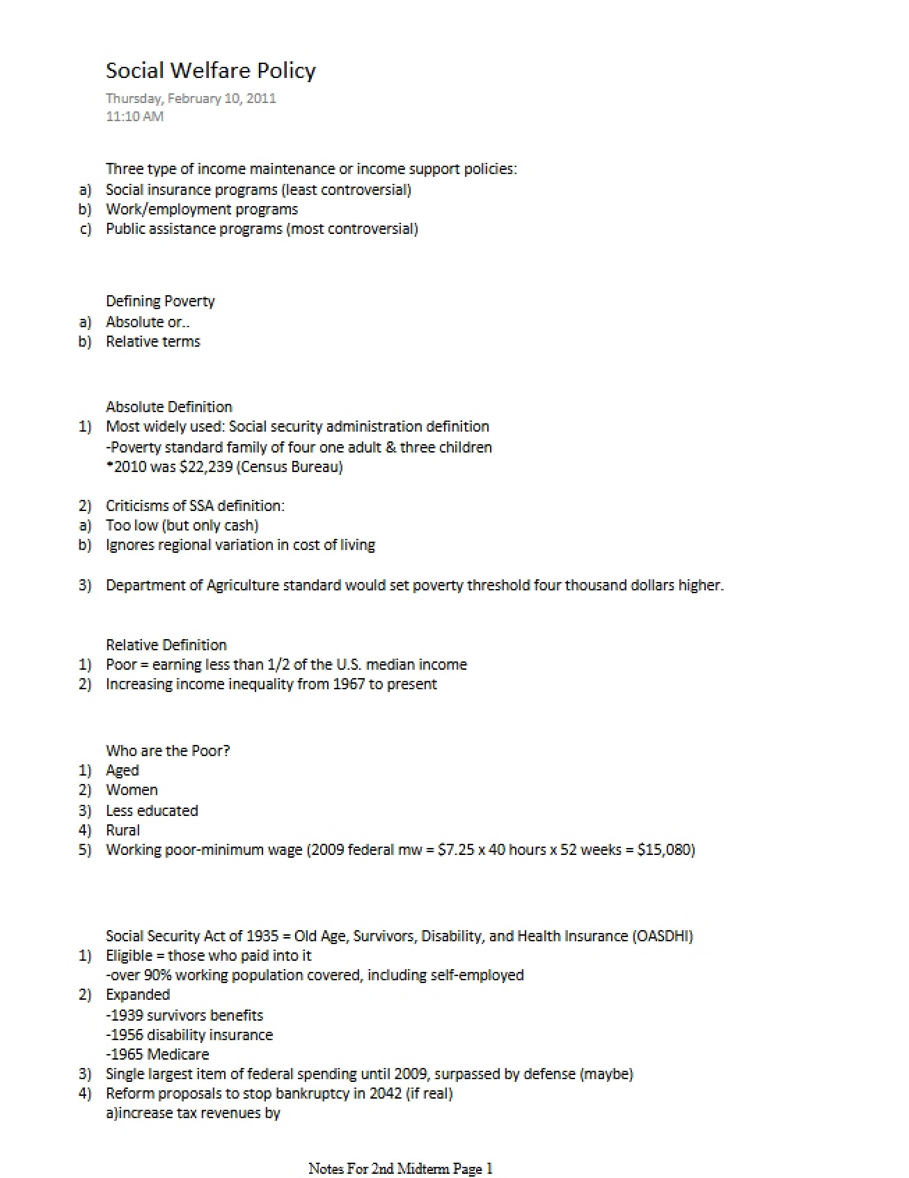 Policies on Social Welfare