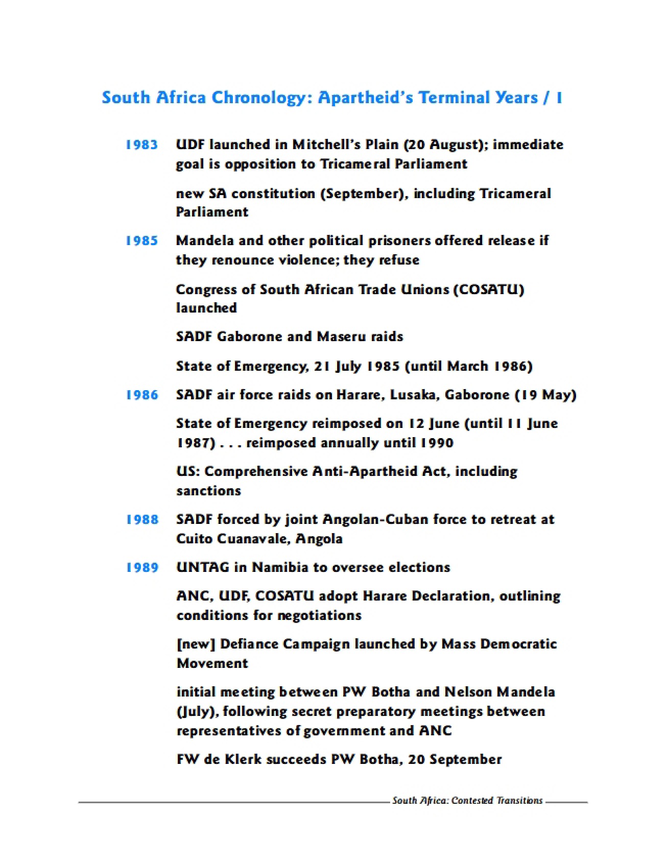 Chronological History of South Africa