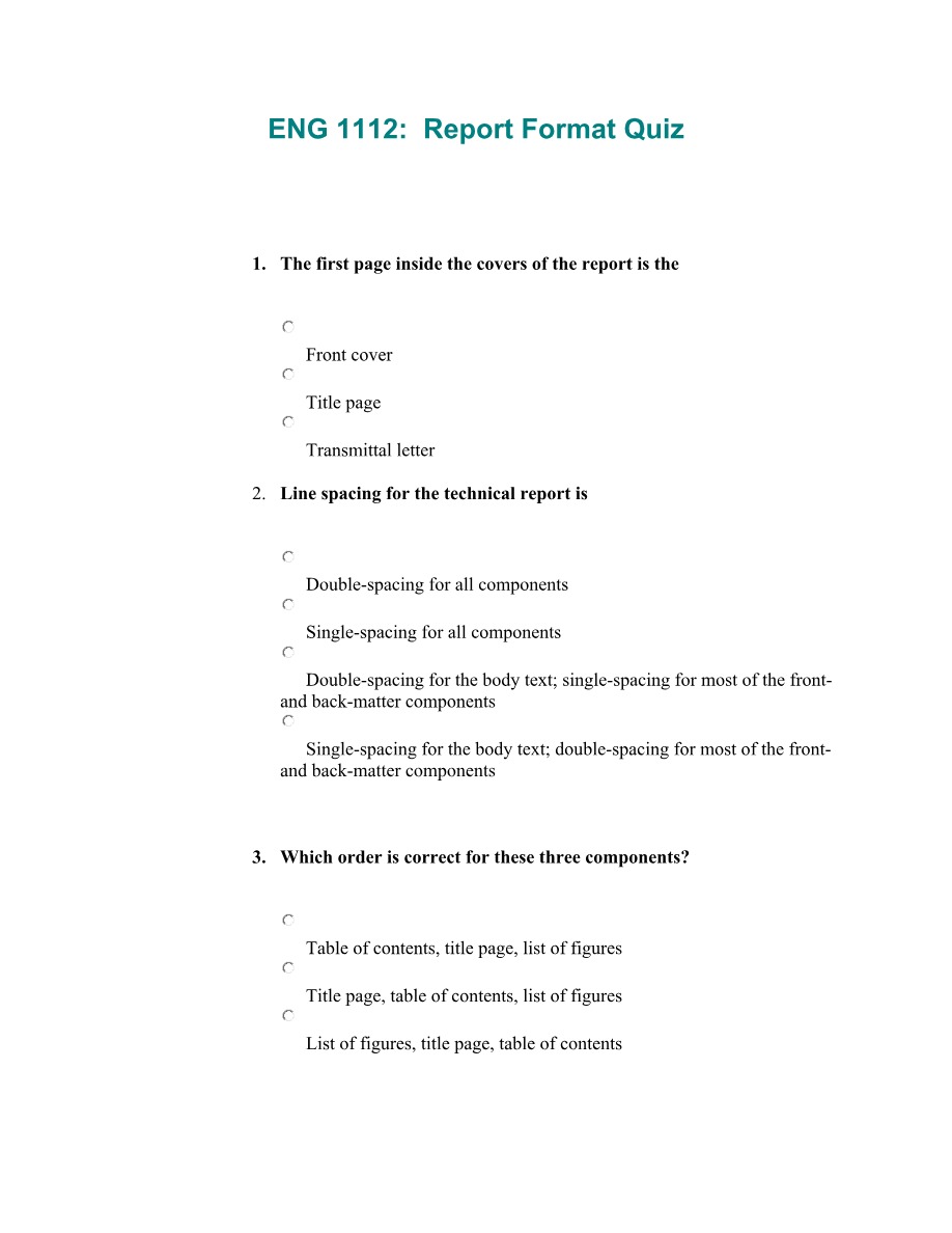 Quiz on Report Format
