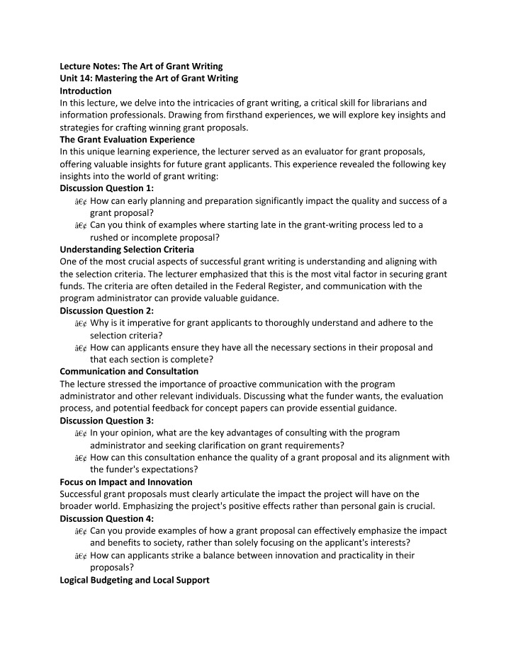 Writing Grants - The Art