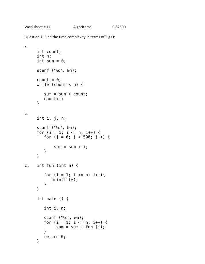 Data Structures Worksheet 11 Set B