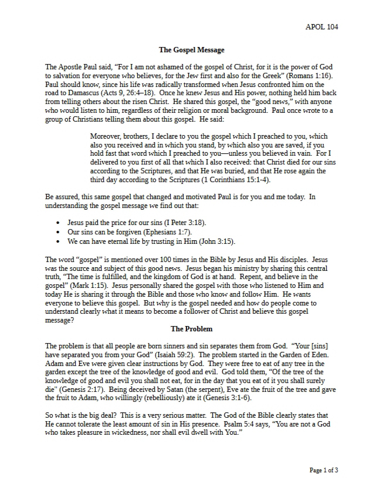 Explanation of the Gospel Message