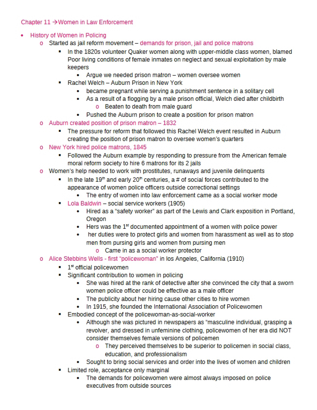 Role of Women in Law Enforcement Chapter Eleven