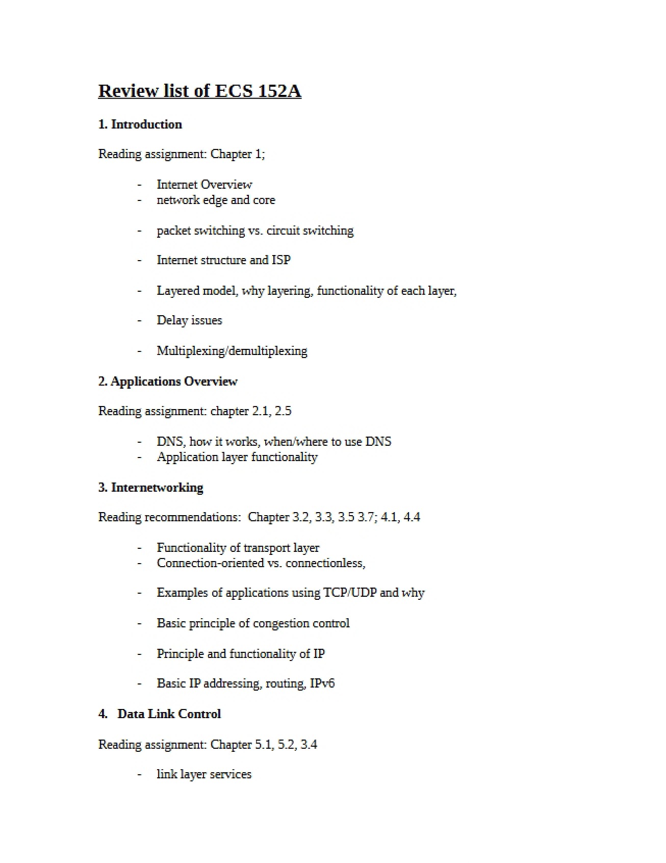 Review List ECS 152A