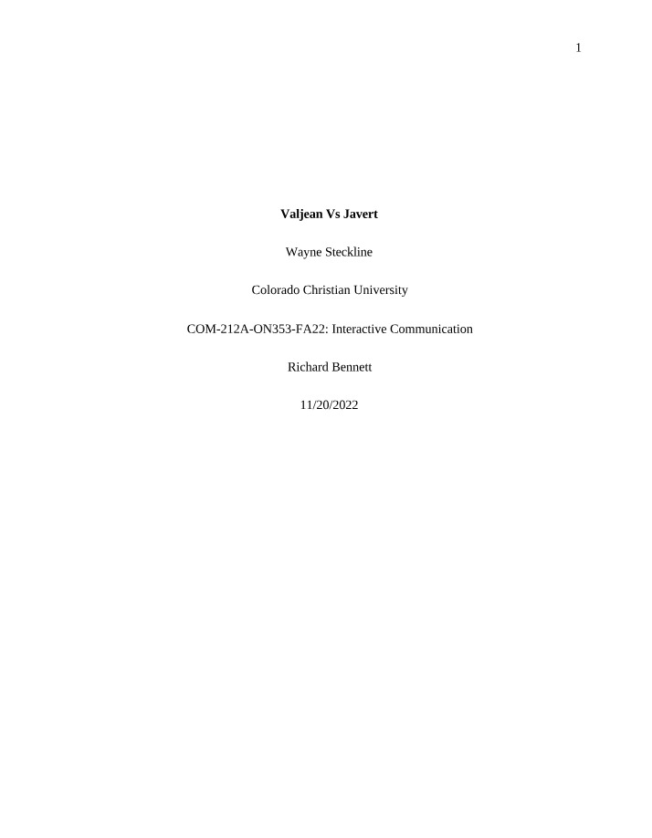 Essay on Valjean vs Javert