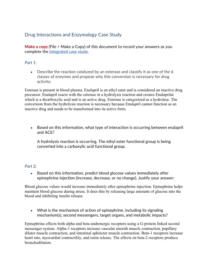 Case Study - Drug Interactions and Enzymology