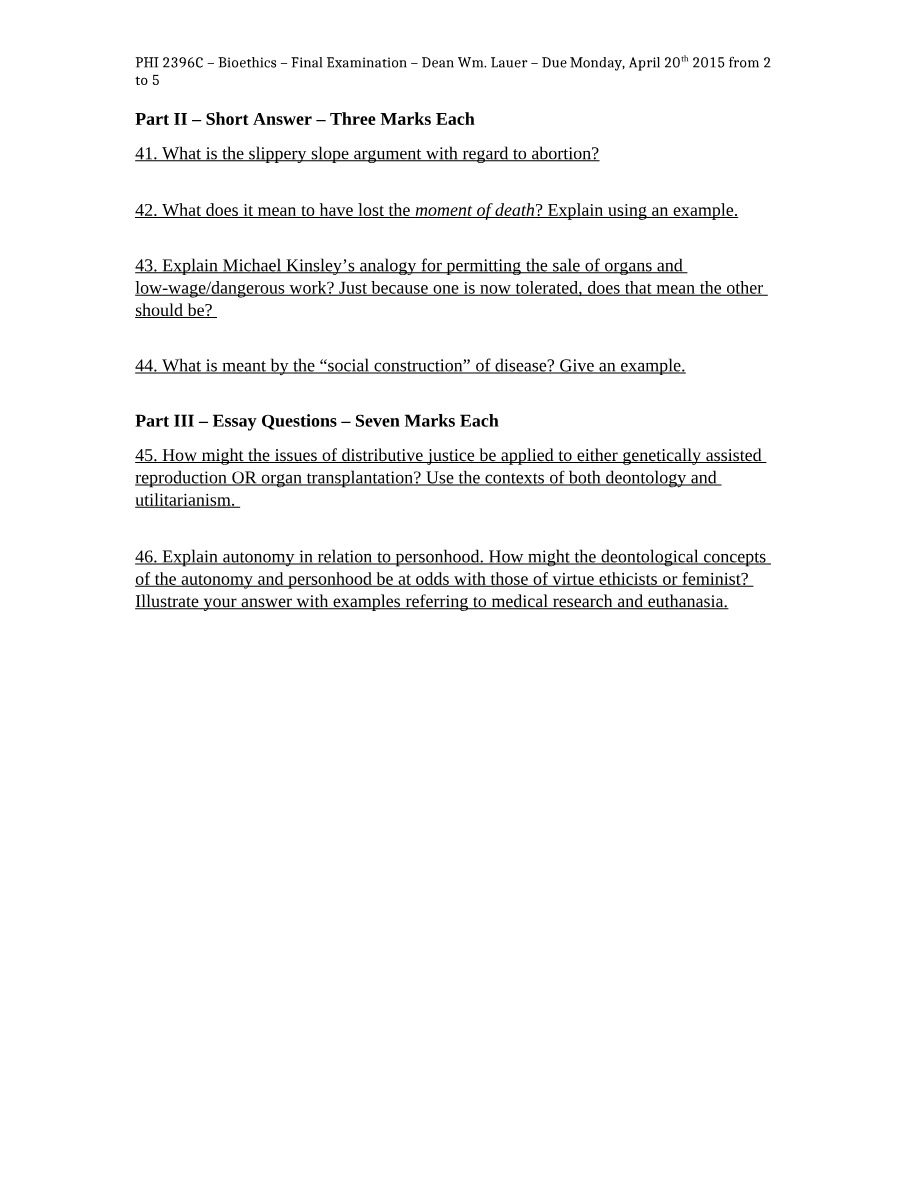 PHI 2396C Final Exam