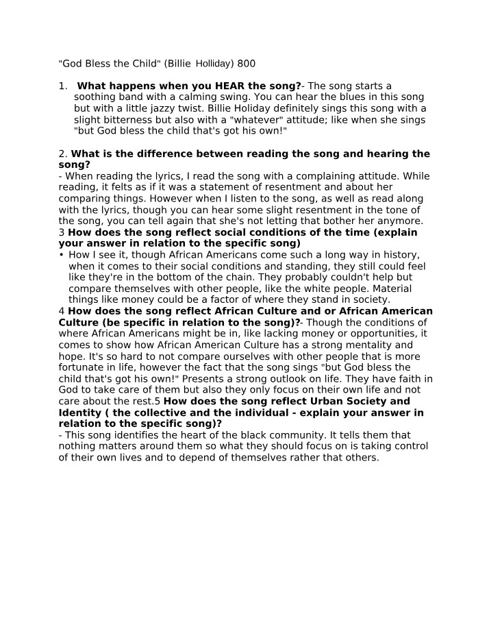 Analysis of 'God Bless the Child'