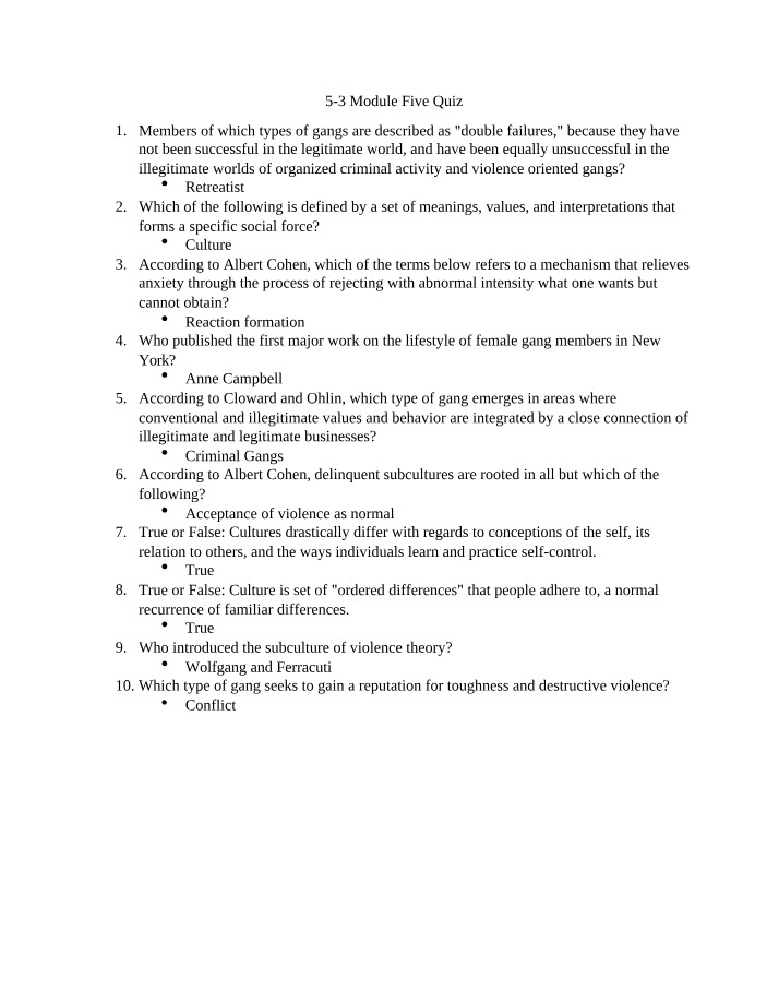 Quiz for Module Five
