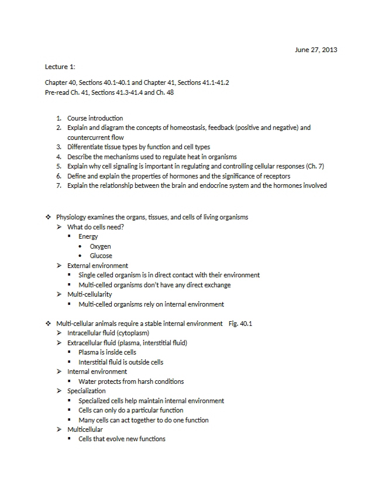Biological Sciences II Lecture One