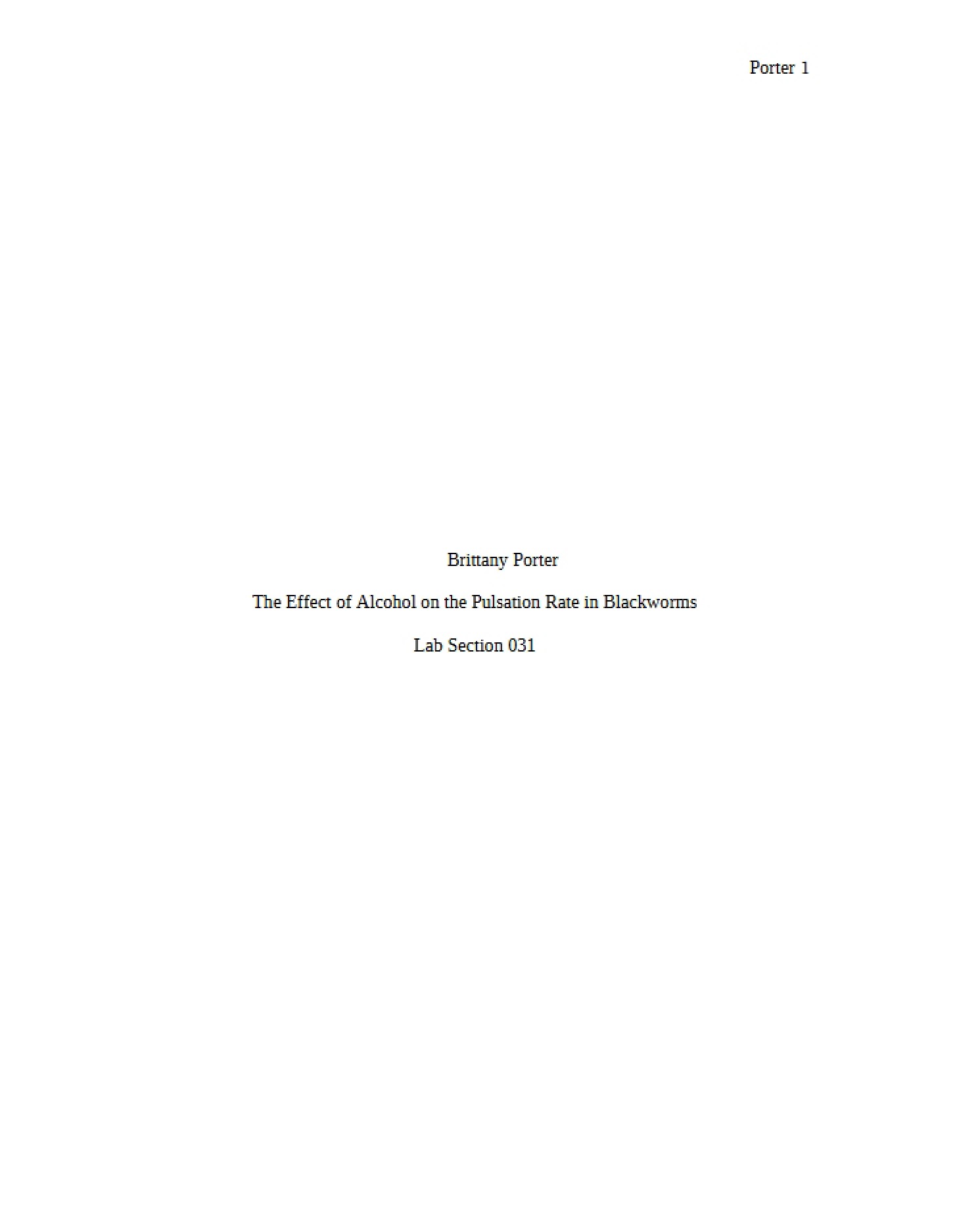 Blackworms Pulsation Rate Alcohol Effects