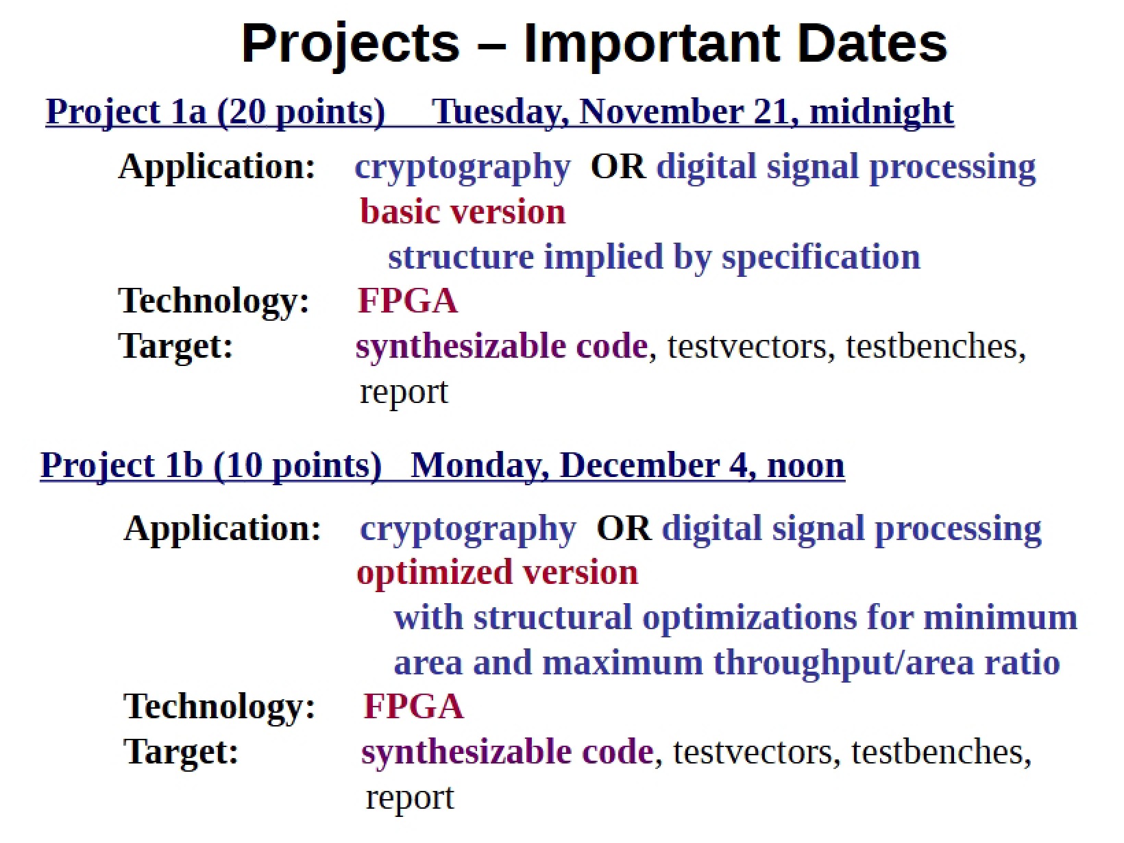 Key Dates for Projects